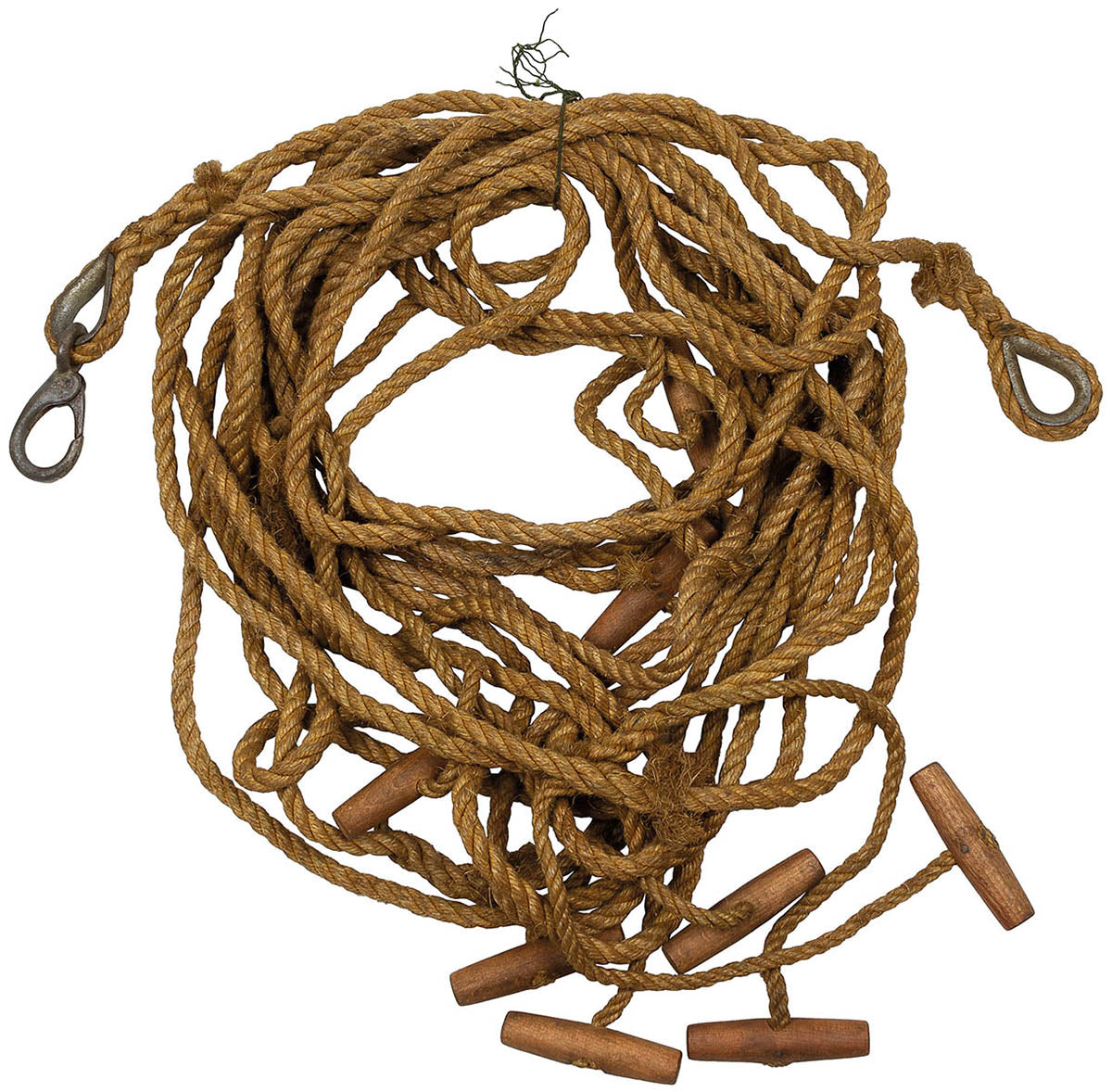 Franghie de canepa suedeza 13 mm, aprox. 20 m, cu manere de lemn surplus militar autentic | NECLINTIT
