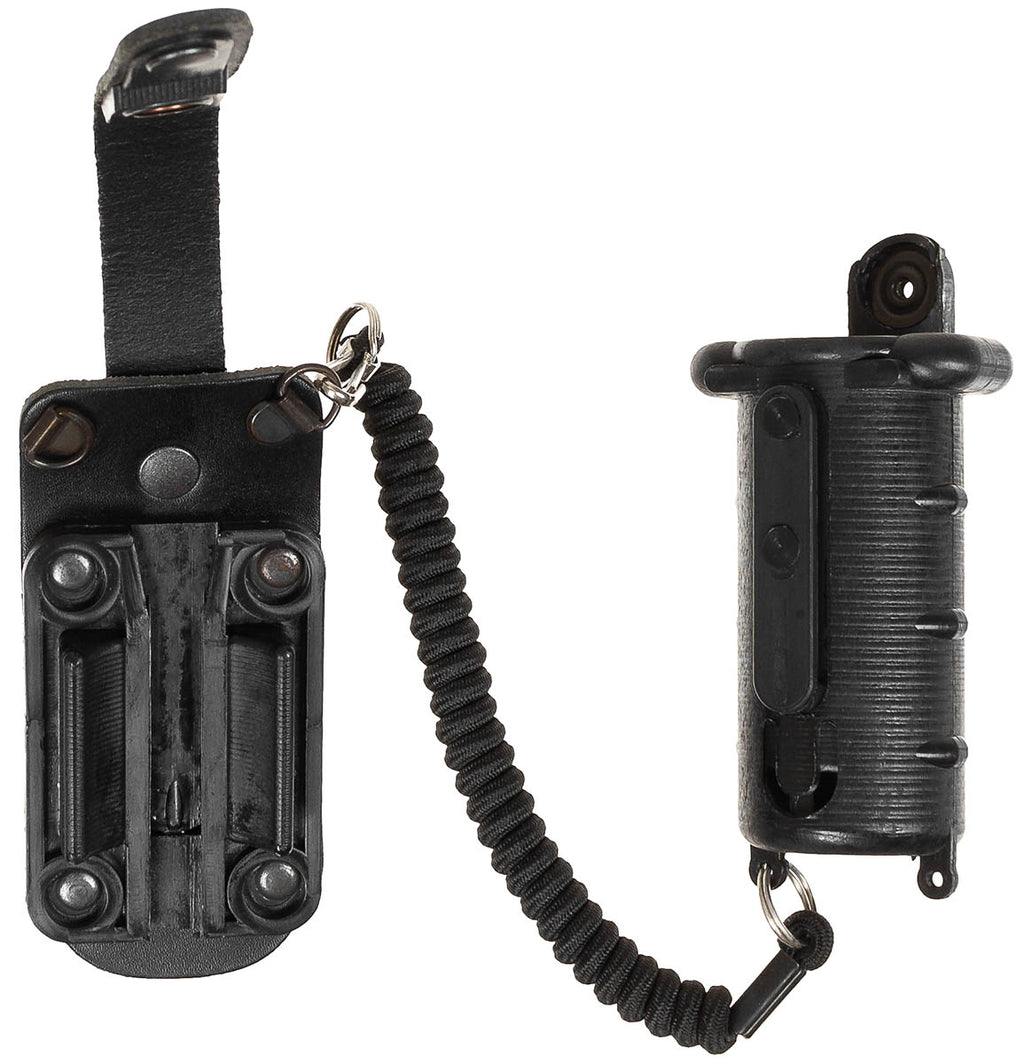 Teaca din piele pentru spray de autoaparare PETER JONES P175, cu snur spiralat surplus militar autentic | NECLINTIT
