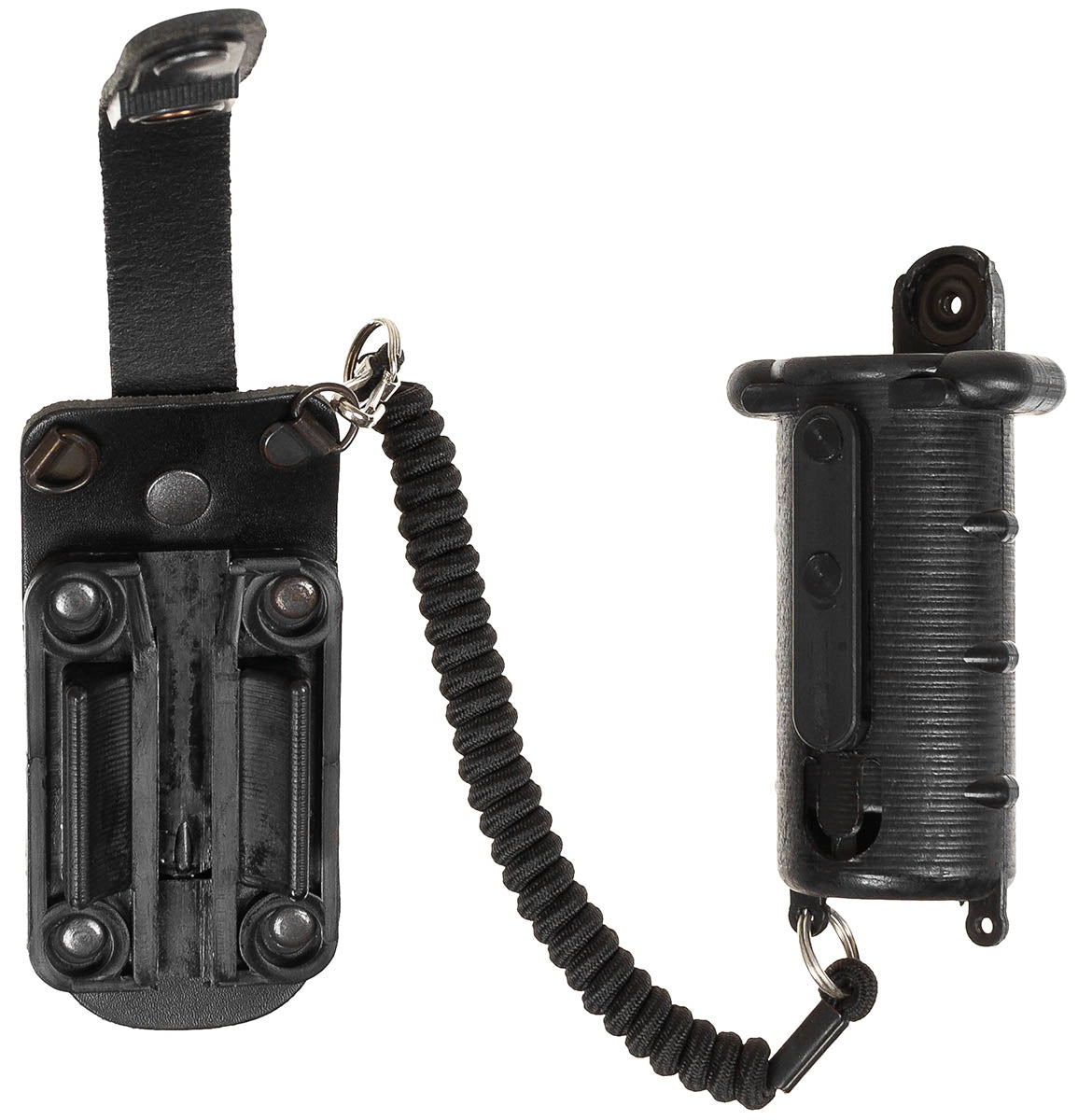 Teaca din piele pentru spray de autoaparare PETER JONES P175, cu snur spiralat surplus militar autentic | NECLINTIT