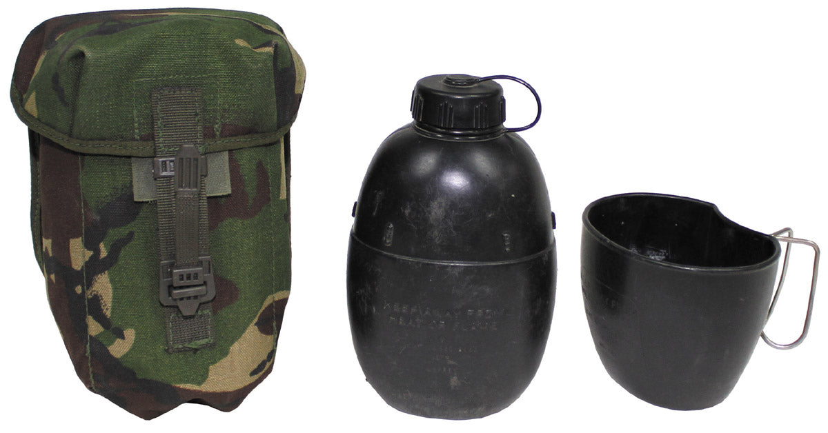 Bidon militar britanic negru cu cana si husa DPM surplus militar autentic