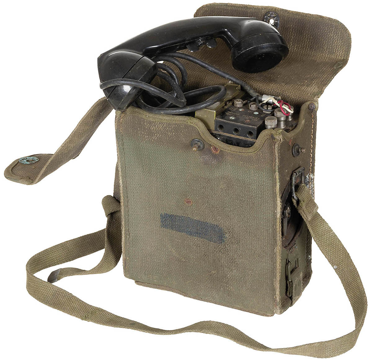 Telefon de campanie US EE-8, cu husa canvas surplus militar autentic
