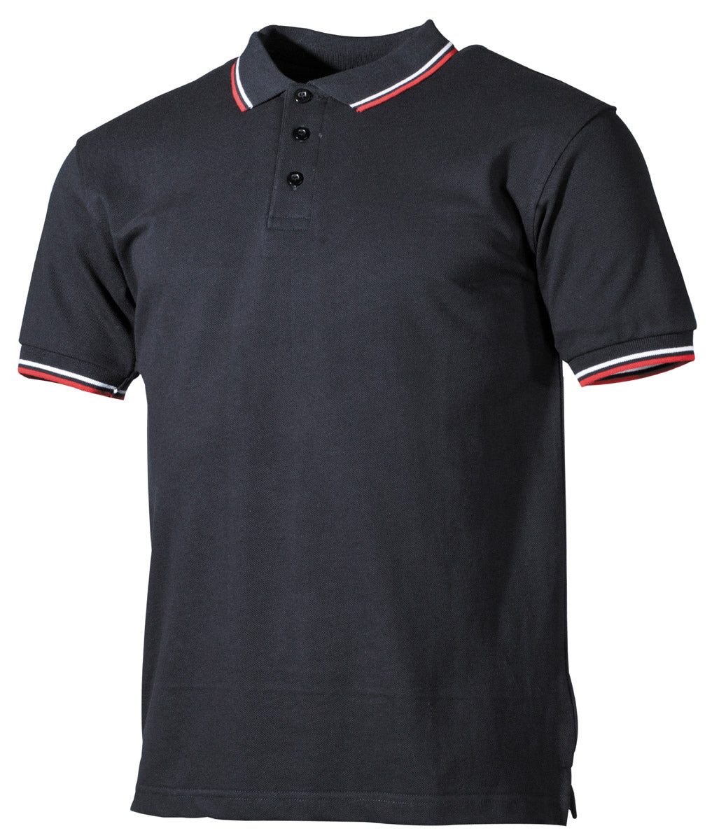 Tricou polo negru cu dungi rosu-alb MFH