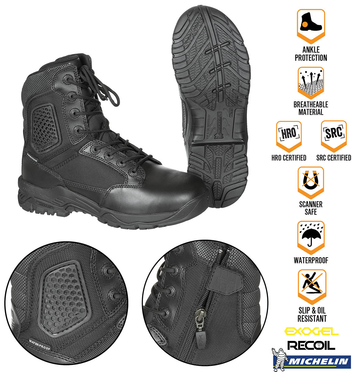 Bocanci tactici Strike Force 8.0 Magnum, negri, impermeabili