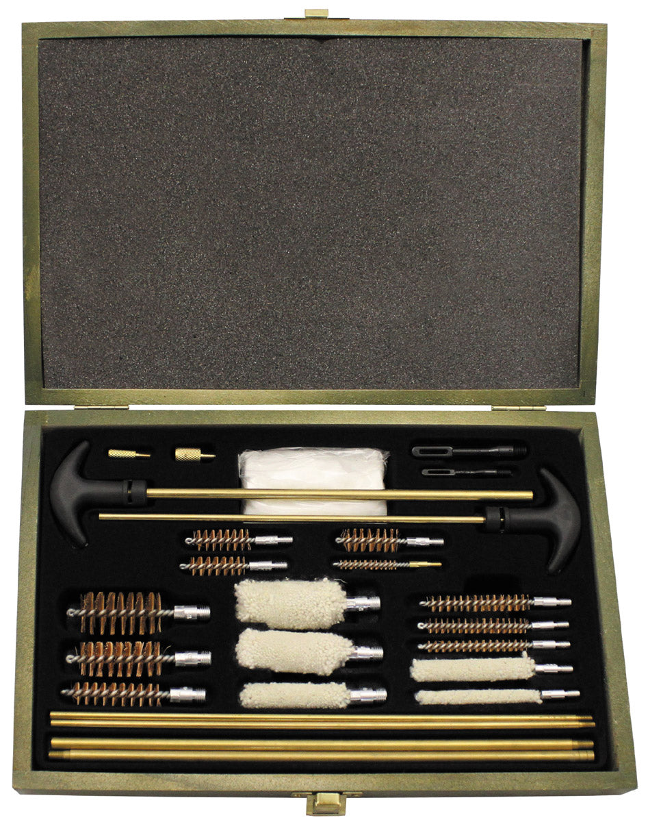 Kit curatare arme si pistoale multicalibru cutie lemn MFH