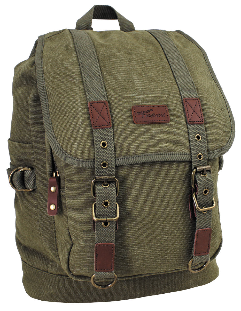 Rucsac canvas PT Pure Trash cu accesorii din piele