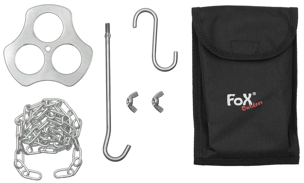 Suport trepied din otel inoxidabil cu lant si carlig Fox Outdoor