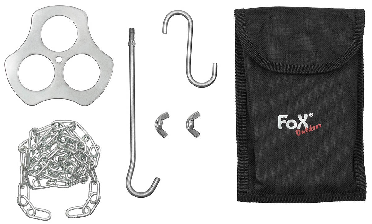 Suport trepied din otel inoxidabil cu lant si carlig Fox Outdoor