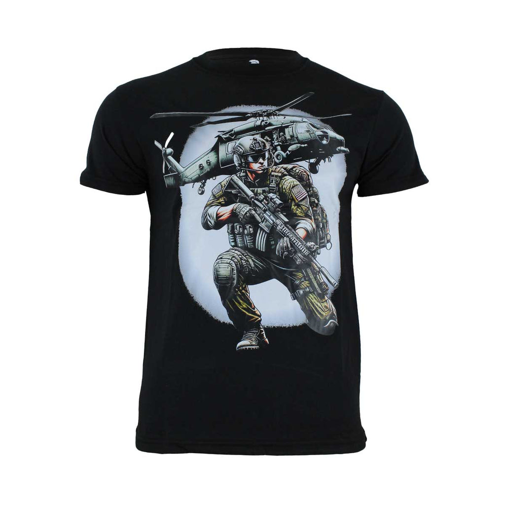 Tricou negru cu imprimeu elicopter Immortal Warrior