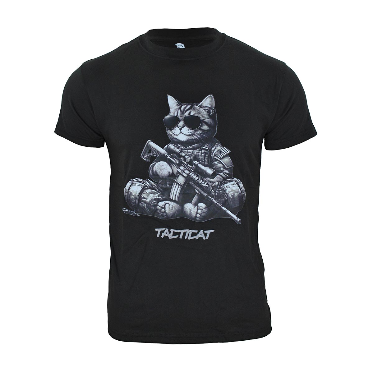 Tricou Tacticat negru cu imprimeu pisica Immortal Warrior